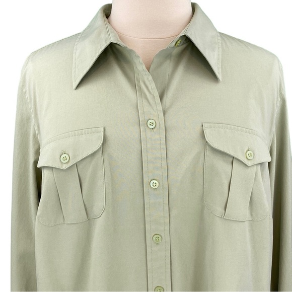 Lane Bryant Khaki Sage Green Basic Button Down Blouse - Picture 2 of 12